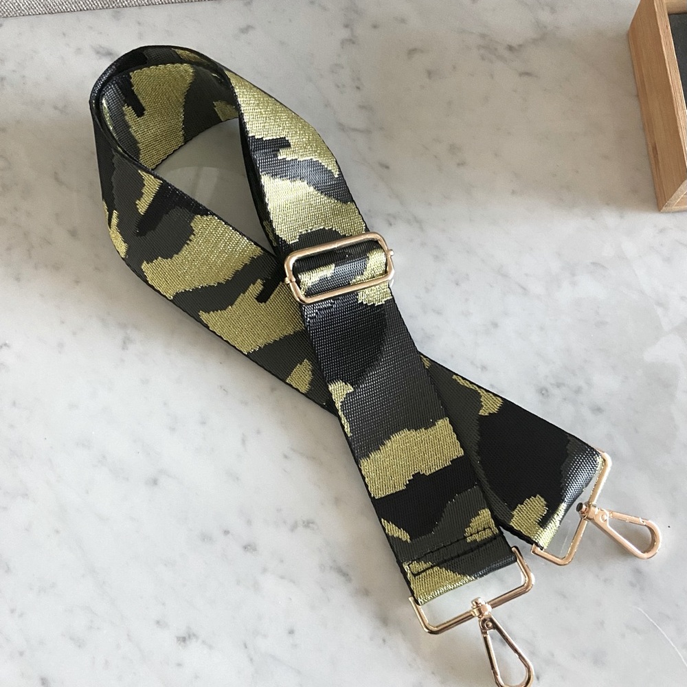 NWOT-Camouflage Bag Strap with Gold Hardware